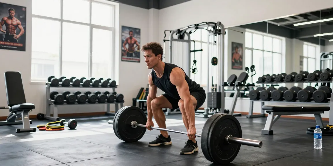 Prime Pharma Steroids en bodybuilding met een atleet die deadlifts uitvoert in een moderne sportschool.