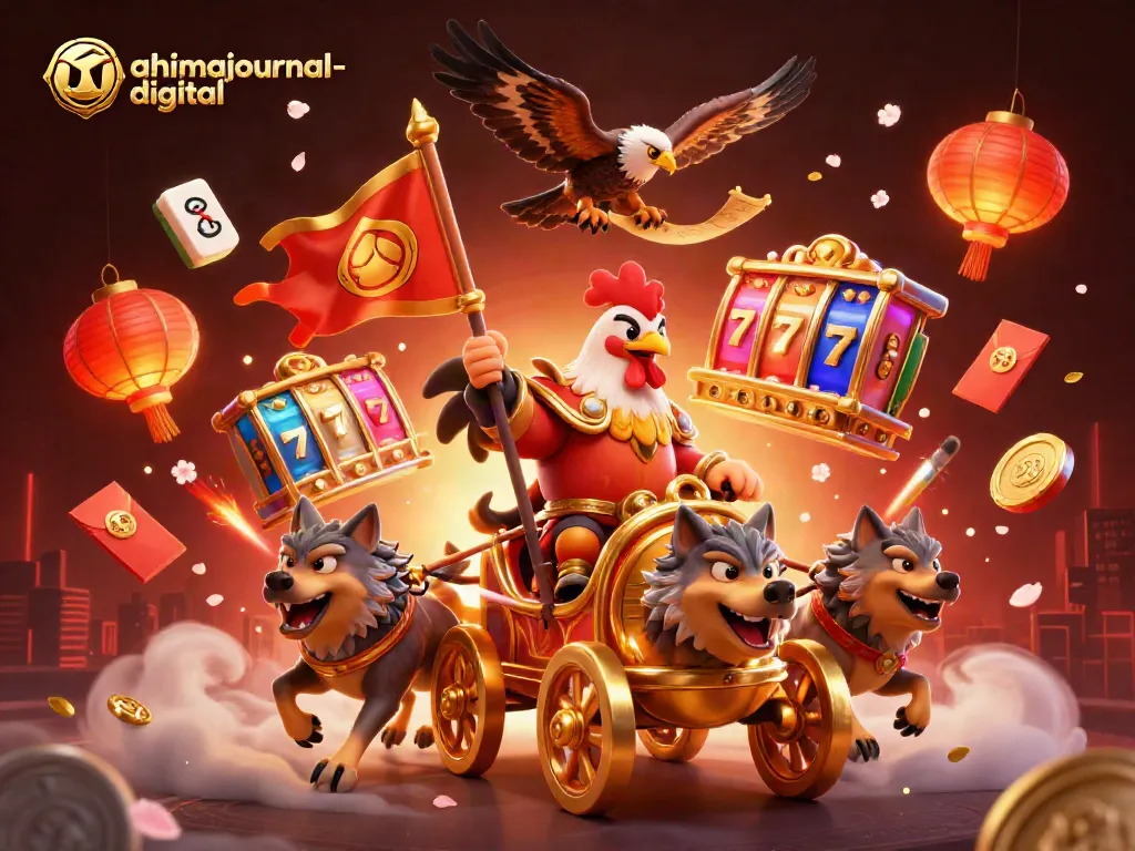Engage with ahimajournal-digital's vibrant casino scene showcasing 3D characters and slot machines.