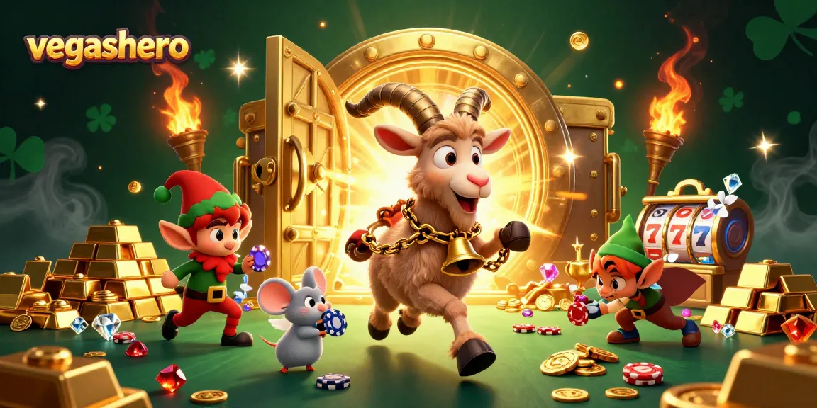 Experience the vibrant casino world with vegashero, featuring 3D characters stealing chips and treasures.