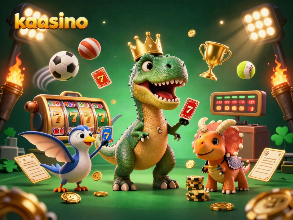 Engage with kaasino's vibrant slot scene featuring a charming dinosaur trio and dynamic game elements.