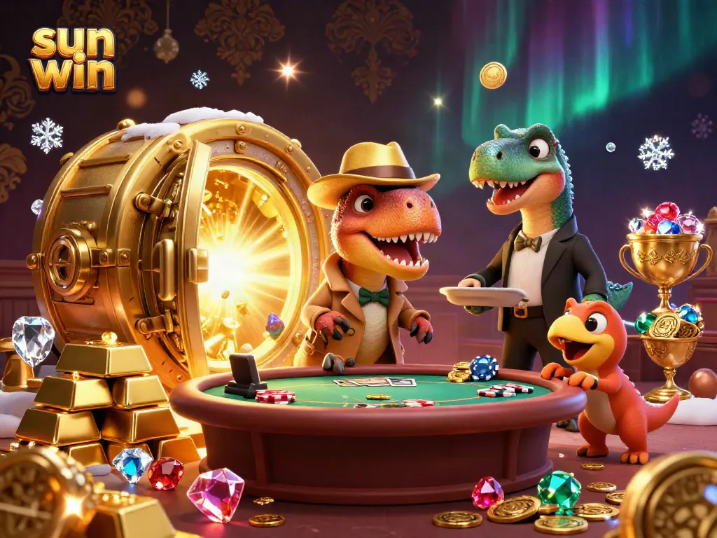 Join the sun win card counter at a vibrant blackjack table, amidst a treasure-filled casino scene.
